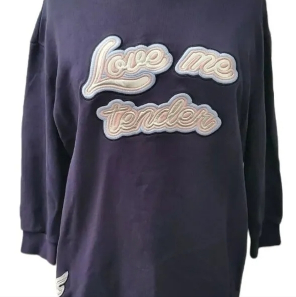 PINKO Designer Navy Blue Love me Tender sweatshirt sweater jumper top Elvis - Picture 3 of 9